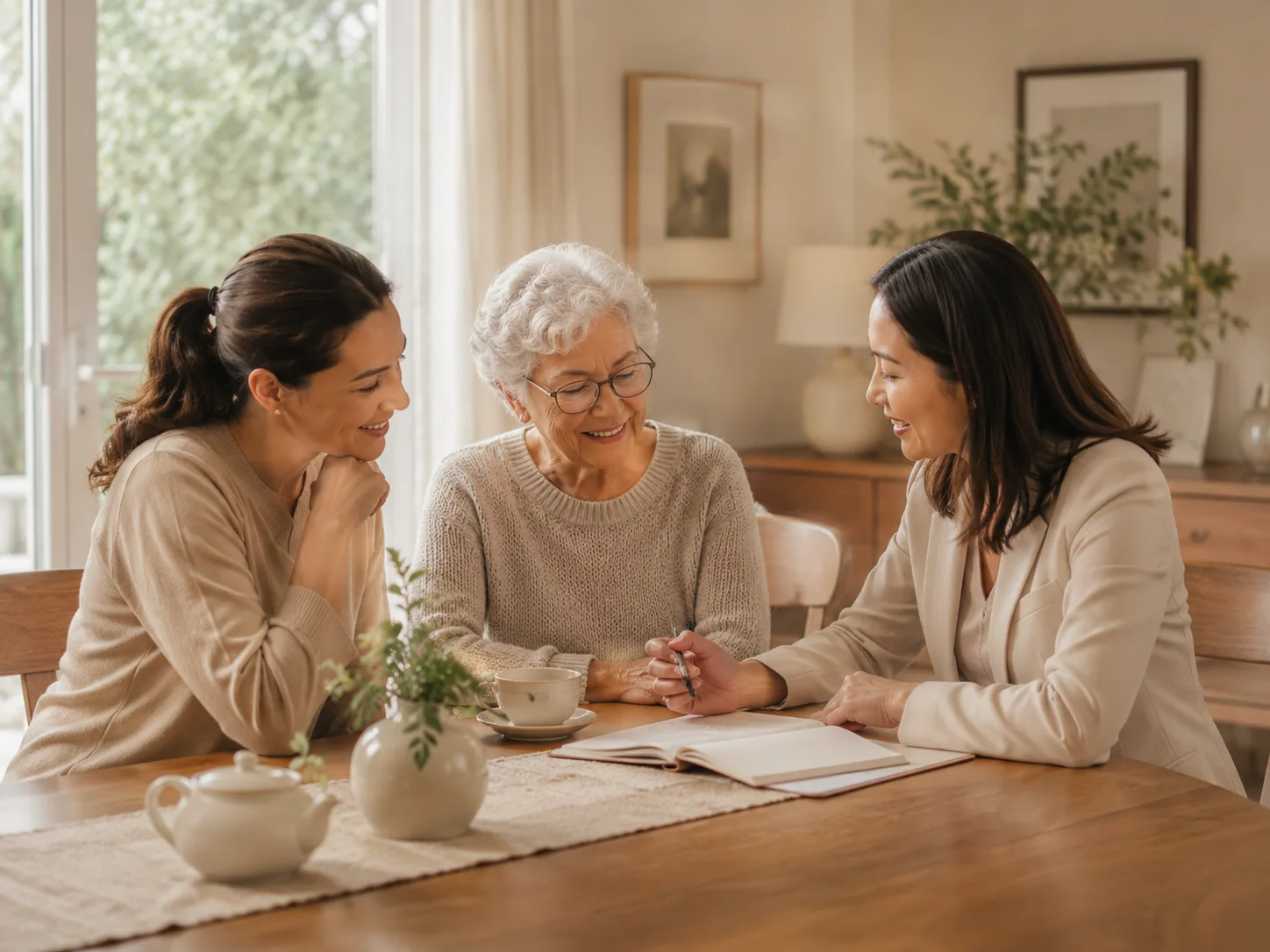 A family discussing caregiver needs during a consultation